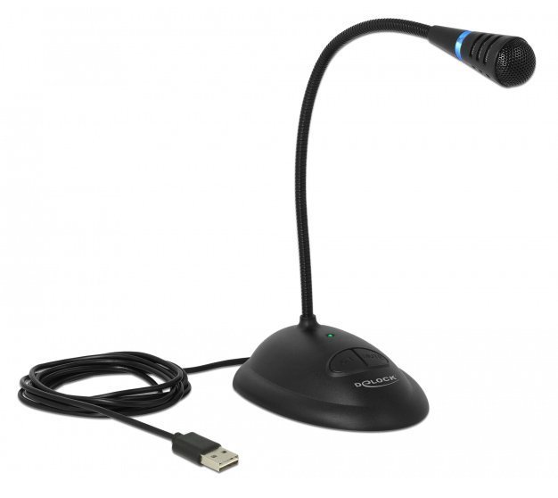 DELOCK μικρόφωνο με βάση και mute button , USB, 1.7m, μαύρο 2719