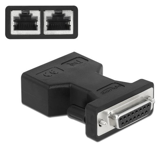 DELOCK αντάπτορας D-Sub 15 Pin σε 2x RJ45 , μαύρος 3029