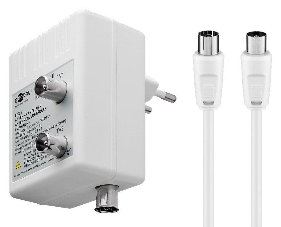 GOOBAY ενισχυτής κεραίας , 2 συσκευές, DVB-T DVB-T2 DVB-C, λευκός 2239