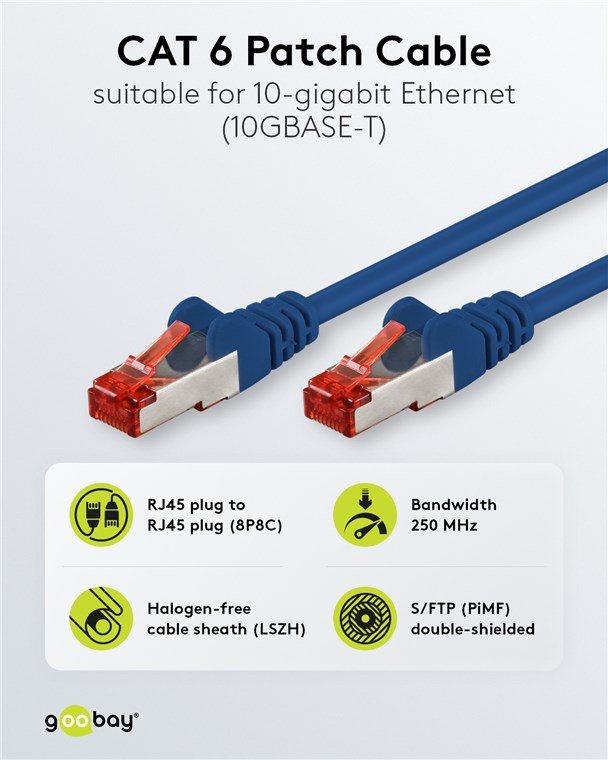 GOOBAY καλώδιο δικτύου , CAT 6 S/FTP, copper, 250MHz, 7.5m, μπλε 9614 - Image 2