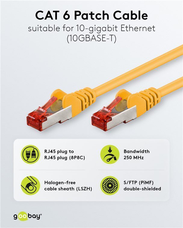 GOOBAY καλώδιο δικτύου , CAT 6 S/FTP, copper, 250MHz, 0.50m, κίτρινο 9650 - Image 2