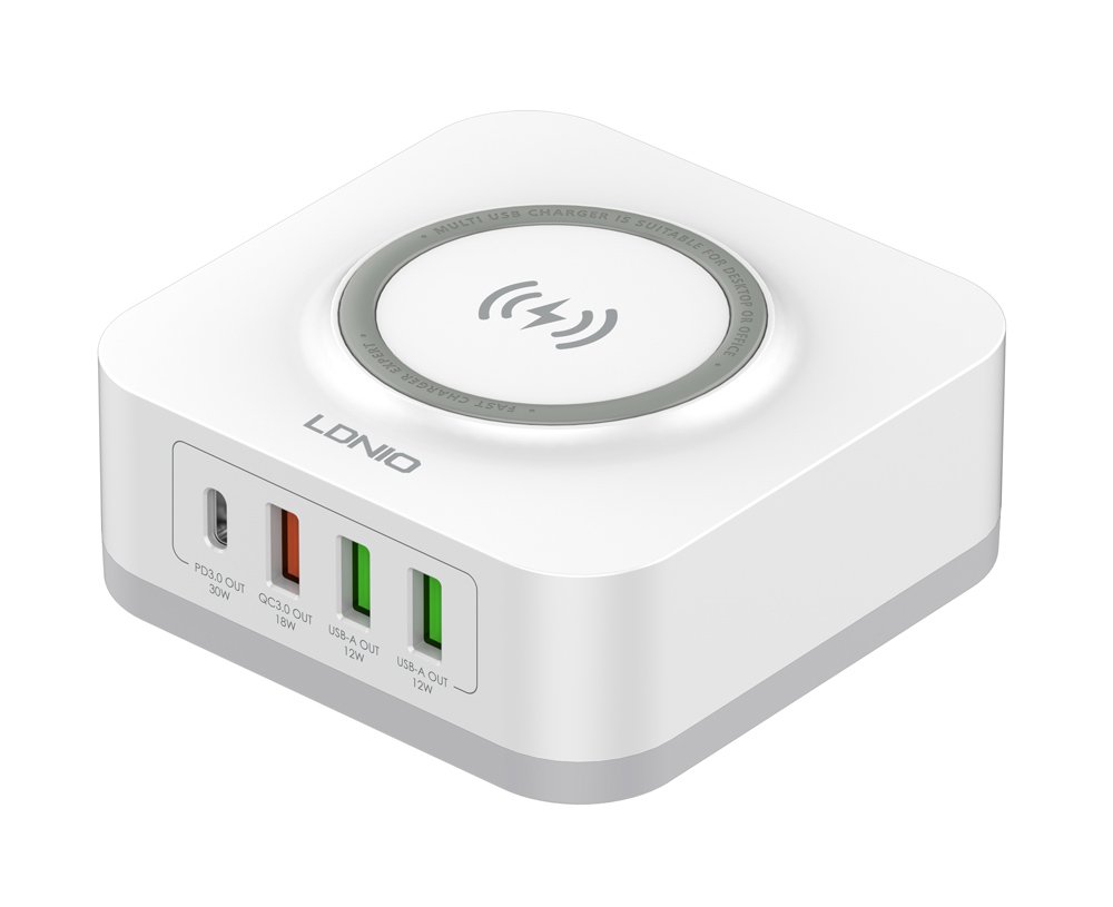 LDNIO σταθμός φόρτισης AW004, USB-C/3x USB/wireless, 32W, PD/QC, λευκός 5189