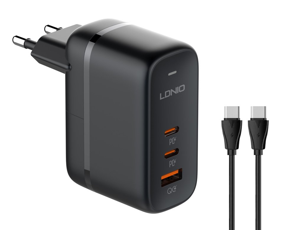 LDNIO φορτιστής τοίχου Q3 με καλώδιο, USB/2x USB-C, 5W, GaN, μαύρος 5616