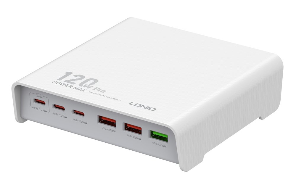 LDNIO σταθμός φόρτισης Q05, 3x USB-C & 3x USB, 120W, PD/QC, λευκός 5785