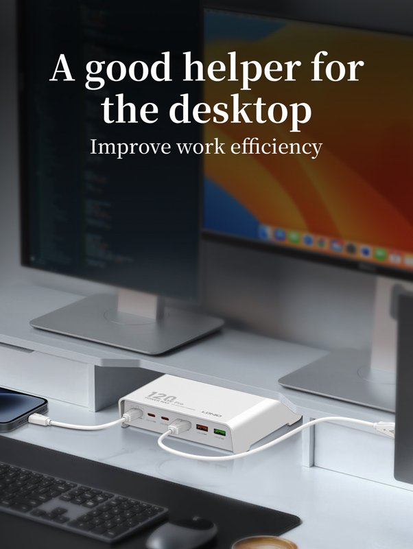 LDNIO σταθμός φόρτισης Q05, 3x USB-C & 3x USB, 120W, PD/QC, λευκός 5785 - Image 3