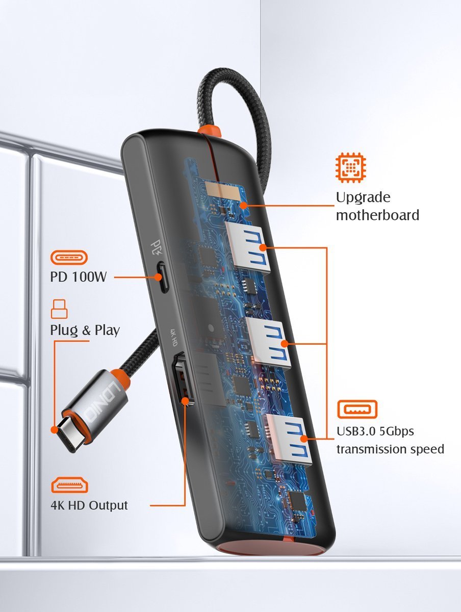 docking station DS-25H, 5 thyron, USB-C syndesi, 4K, 100W PD, mayro 6862 USB-C