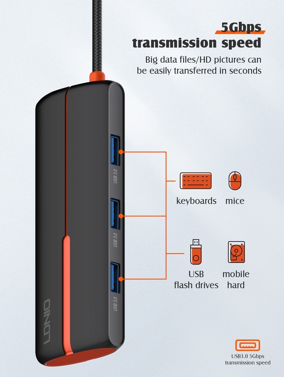 docking station DS-25H, 5 thyron, USB-C syndesi, 4K, 100W PD, mayro 6862 USB-C