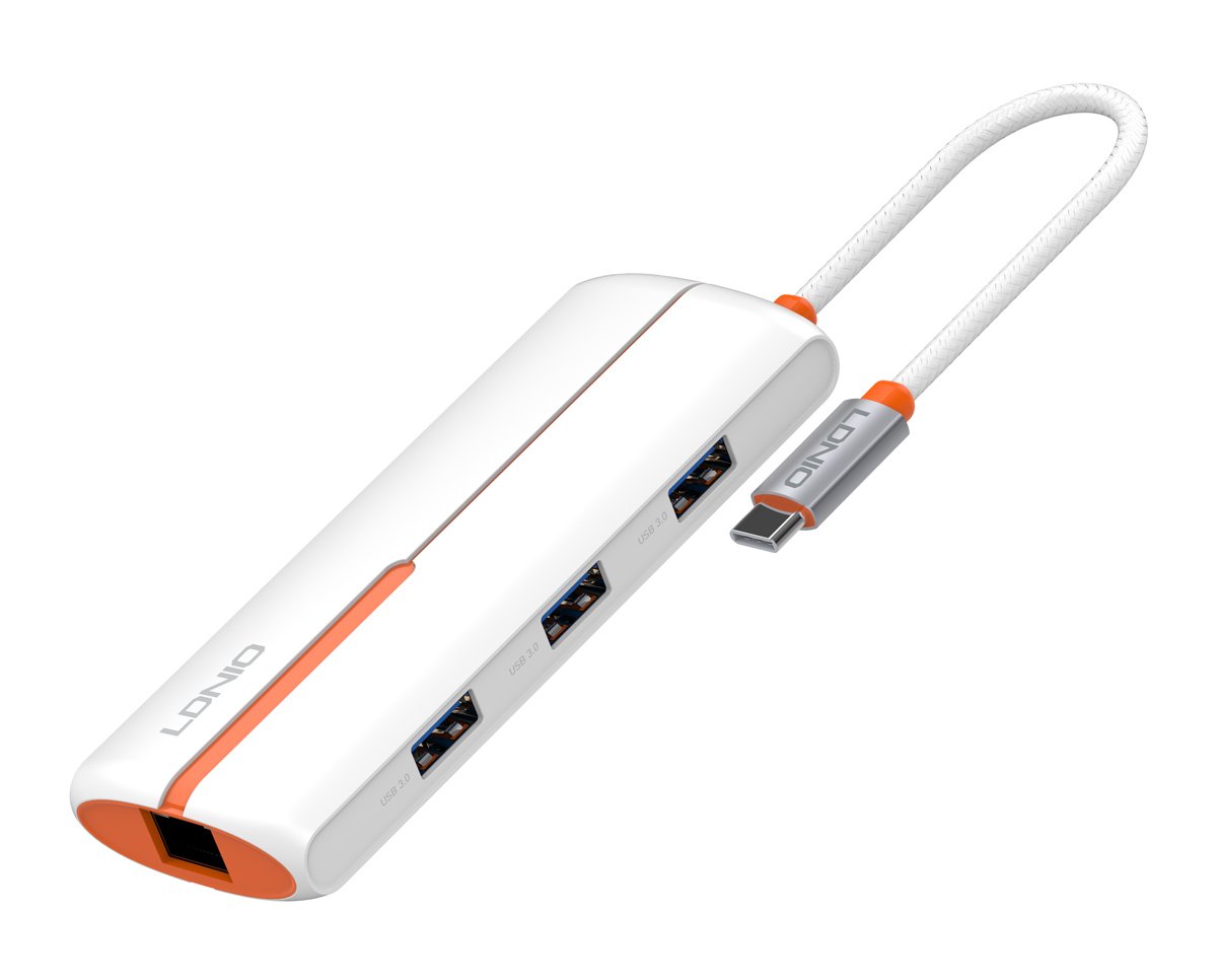 LDNIO USB hub DS-2U με θύρα δικτύου,  θυρών, USB-C σύνδεση, 100W PD, λευκό 6863