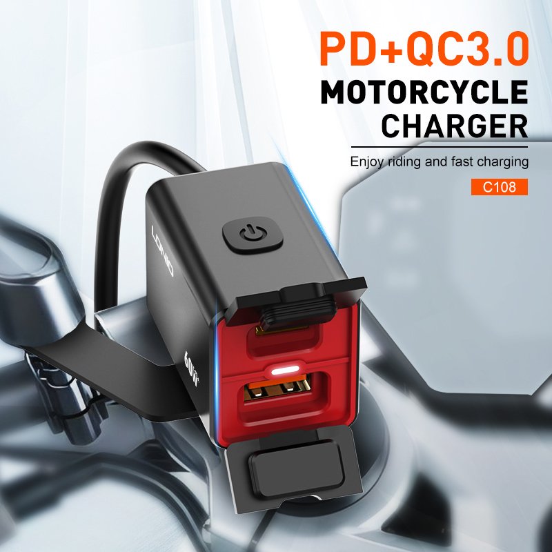 LDNIO φορτιστής μοτοσυκλέτας C108 με καλώδιο, USB/USB-C, 60W, μαύρος 8325 - Image 2