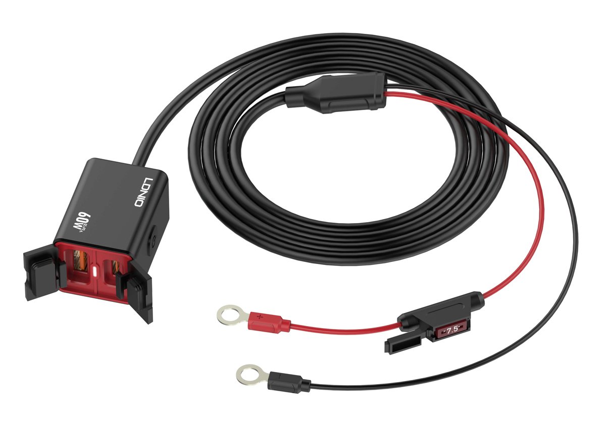 LDNIO φορτιστής μοτοσυκλέτας C108 με καλώδιο, USB/USB-C, 60W, μαύρος 8325 - Image 3