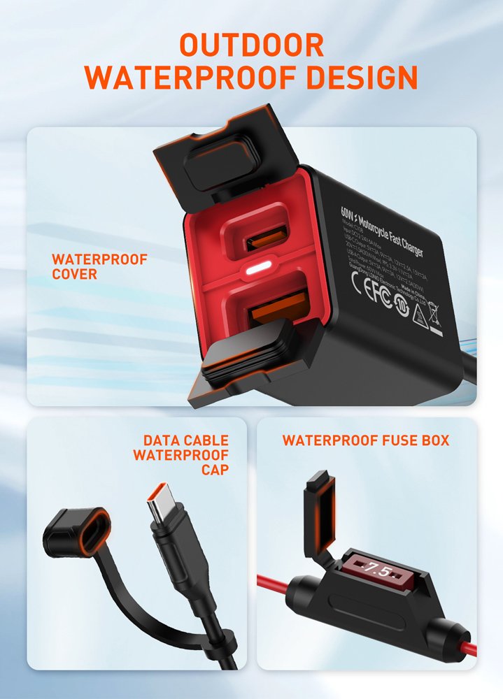 LDNIO φορτιστής μοτοσυκλέτας C108 με καλώδιο, USB/USB-C, 60W, μαύρος 8325 - Image 9