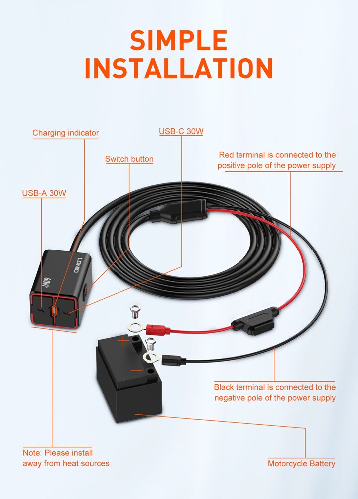 LDNIO φορτιστής μοτοσυκλέτας C108 με καλώδιο, USB/USB-C, 60W, μαύρος 8325 - Image 11