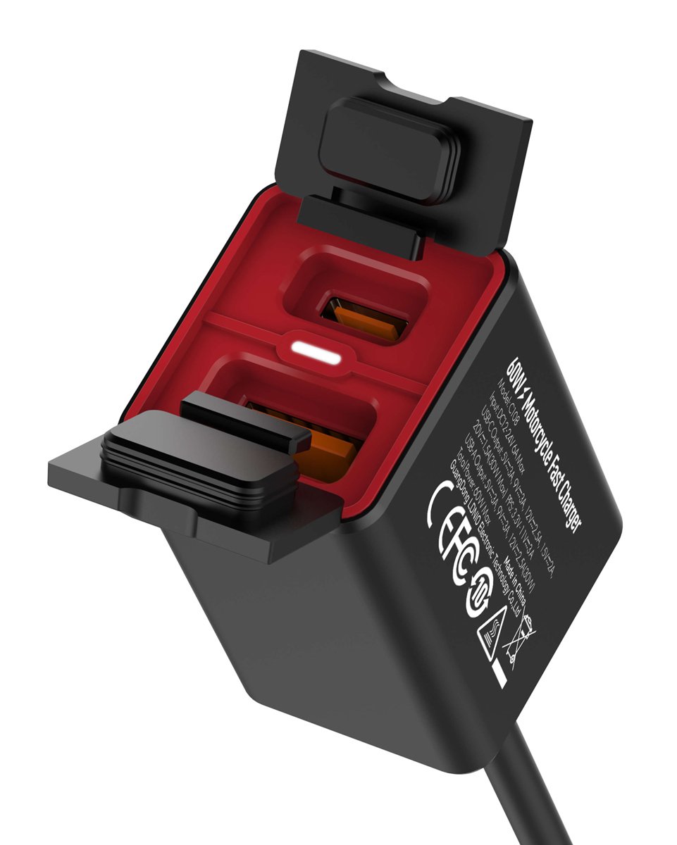 LDNIO φορτιστής μοτοσυκλέτας C108 με καλώδιο, USB/USB-C, 60W, μαύρος 8325