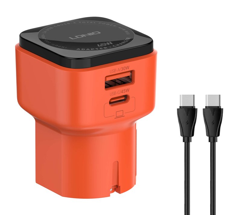 fortistis toichoy Q2420 me kalodio, USB/USB-C, 45W, universal priza, portokali 8324 2