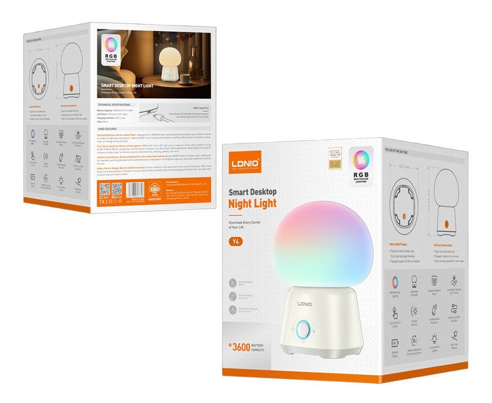 LDNIO LED φωτιστικό νυκτός Y4, RGB, ρυθμιζόμενο, επαναφορτιζόμενο, λευκό 9364 - Image 8