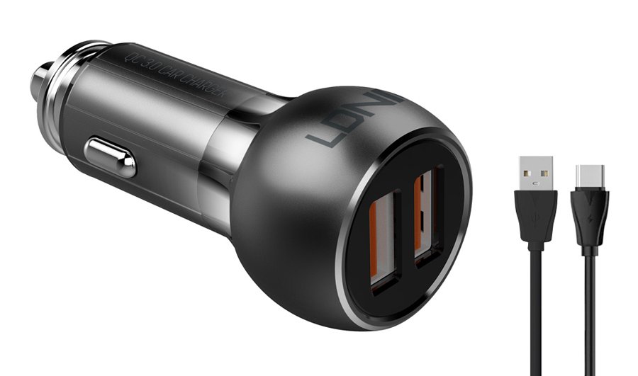 LDNIO φορτιστής αυτοκινήτου C503Q με καλώδιο, 2x USB, 36W, QC, γκρι 5622
