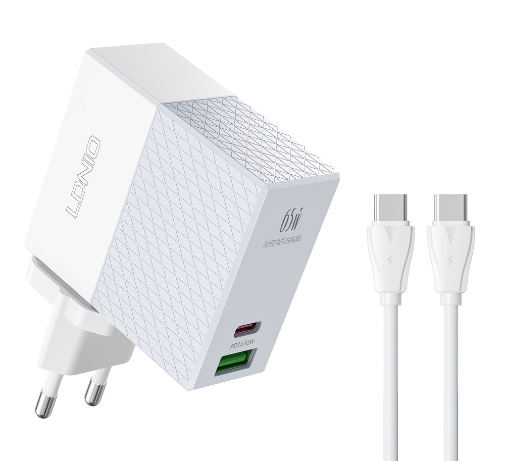 LDNIO φορτιστής τοίχου A220C με καλώδιο, USB & USB-C, 5W PD, λευκός 5186