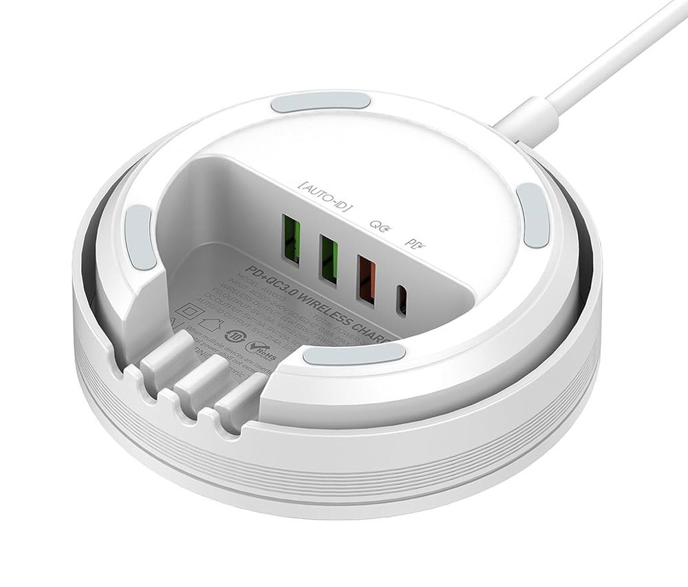 LDNIO σταθμός φόρτισης AW003, USB-C/3x USB/wireless, 32W, PD/QC, λευκός 9362 - Image 4