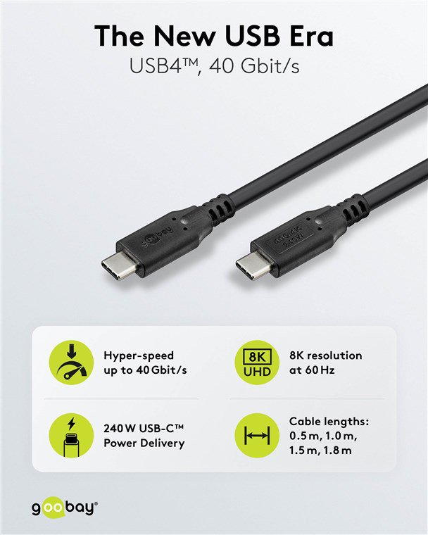 GOOBAY καλώδιο USB-C , USB4, 240W, 40Gbps, 8K/60Hz, 1m, μαύρο 8840 - Image 5