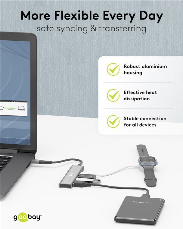GOOBAY USB hub , 4x θυρών, USB 3.2, 5Gbps, USB-C σύνδεση, γκρι 9450 - Image 6