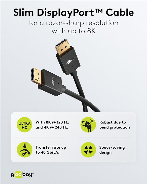 GOOBAY καλώδιο DisplayPort , 8K/120Hz, 40 Gbps, 2m, μαύρο 9704 - Image 3