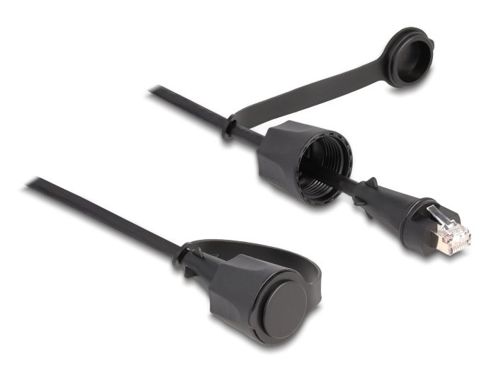 DELOCK καλώδιο δικτύου , CAT 6 STP, με καπάκι, IP68, 1m, μαύρο 4627 - Image 3