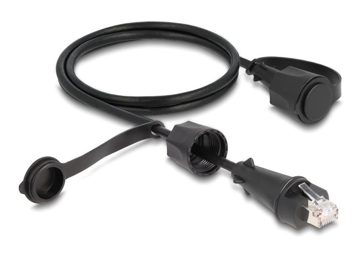 DELOCK καλώδιο δικτύου , CAT 6 STP, με καπάκι, IP68, 1m, μαύρο 4627