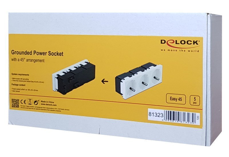 DELOCK τριπλό module πρίζας ρεύματος Easy 45 , 45°, 45x45mm, 5τμχ 1881 - Image 3
