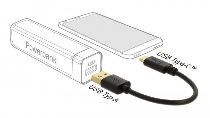 DELOCK καλώδιο USB σε USB-C , 3A, 22AWG, 0.15m, μαύρο 3249 - Image 2