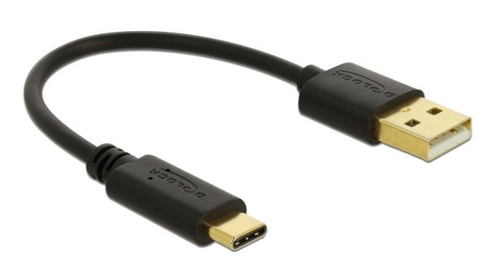 DELOCK καλώδιο USB σε USB-C , 3A, 22AWG, 0.15m, μαύρο 3249