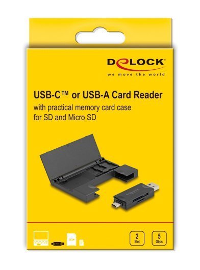 DELOCK card reader για SD & micro SD, με θήκη, USB/USB-C, 5Gbps, μαύρο 8109 - Image 5