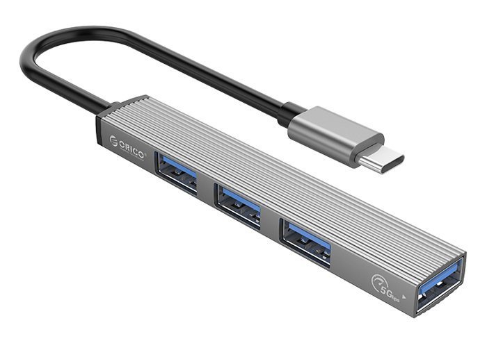ORICO USB hub , 4x θυρών, USB 3.0, 5Gbps, USB-C σύνδεση, γκρι 9195
