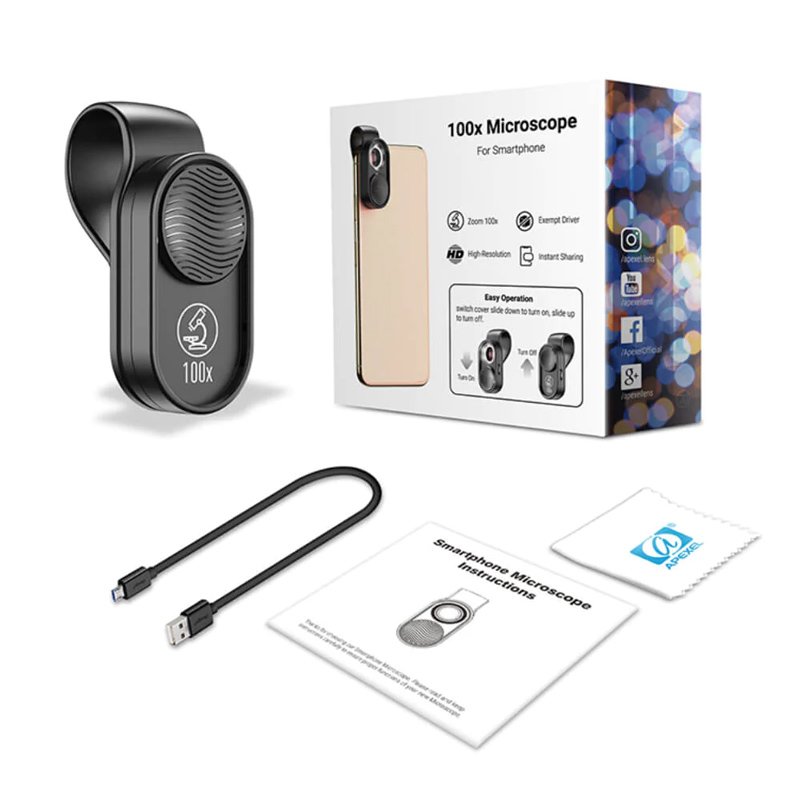 fakos mikroskopio gia smartphone kamera, 100x zoom, LED 6005 Mikroskopio 7
