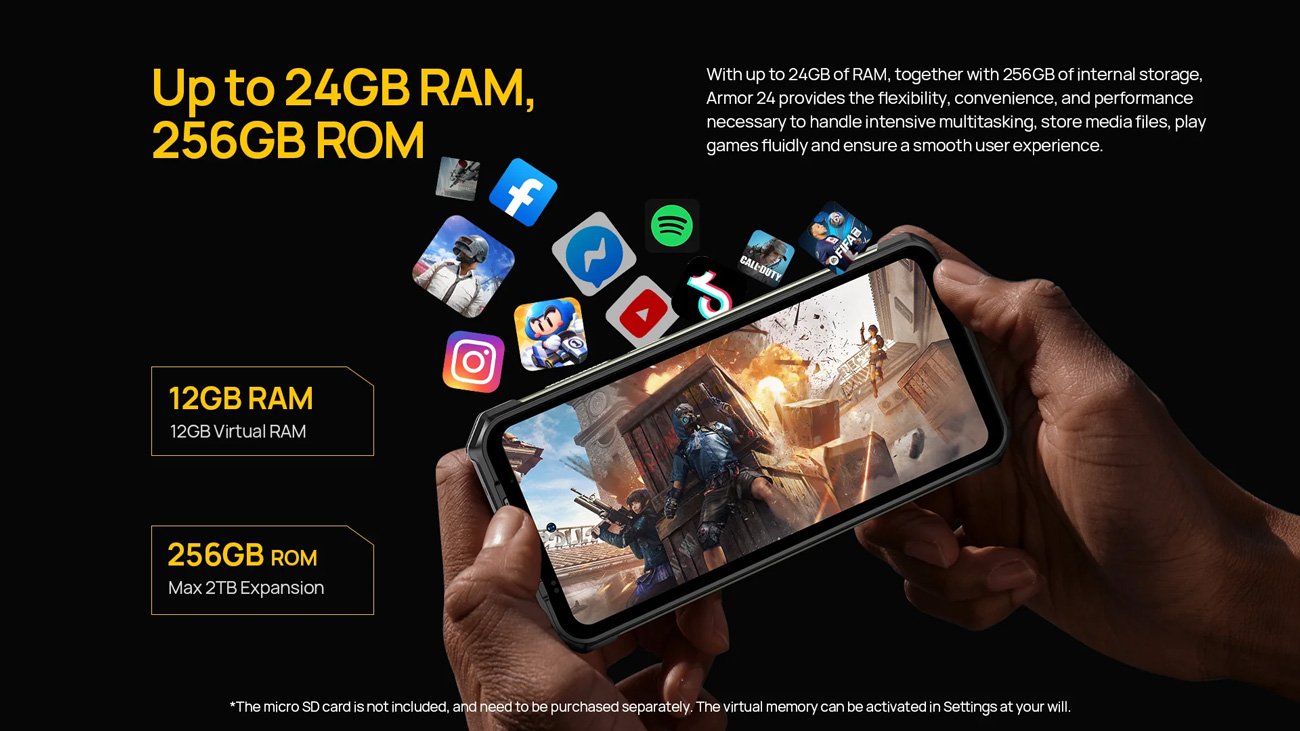 smartphone rmor 24, 6.78", 12/256GB, 22000mh, IP68/IP69K, mayro 7833 12GB
