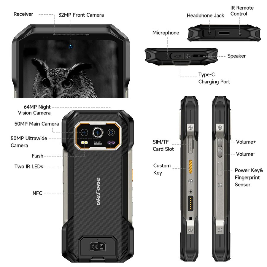 ULEFONE smartphone rmor 27, 6.78", 12/256GB, 10600mh, IP68/IP69K, μαύρο 8151 - Image 11