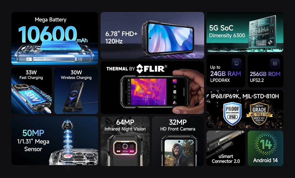 smartphone rmor 27T Pro, 6.78", 12/256GB, 5G, 10600mh, IP68/IP69K, mayro 7705 12GB