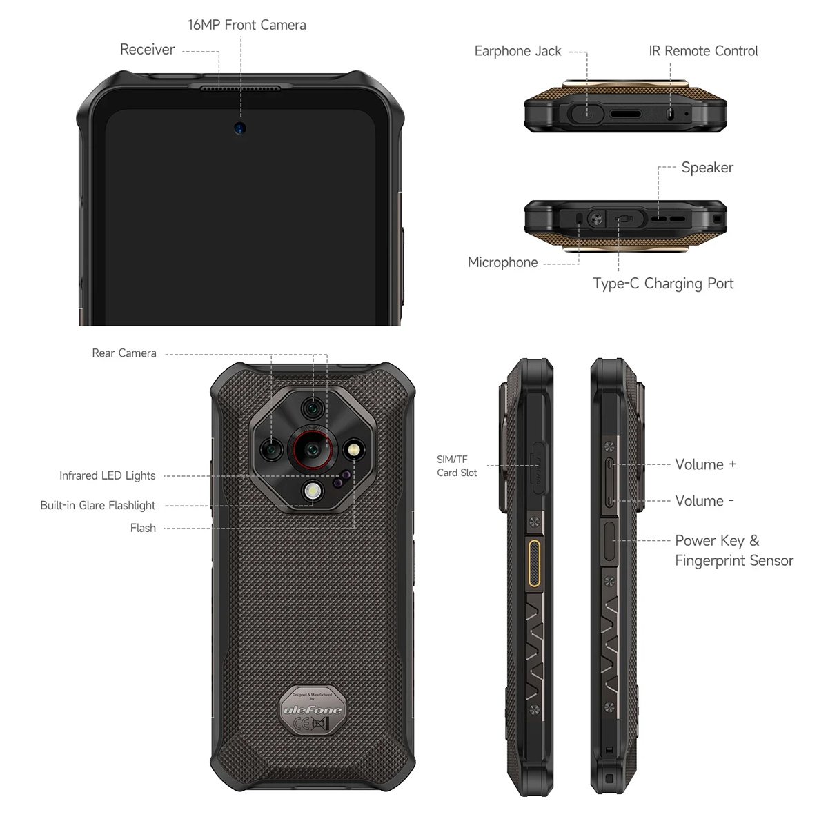 smartphone rmor X16 Pro, 6.56", 8/256GB, 5G, 10360mh, IP68/IP69K/MIL-STD-810H, mayro 9273 6" kai ano