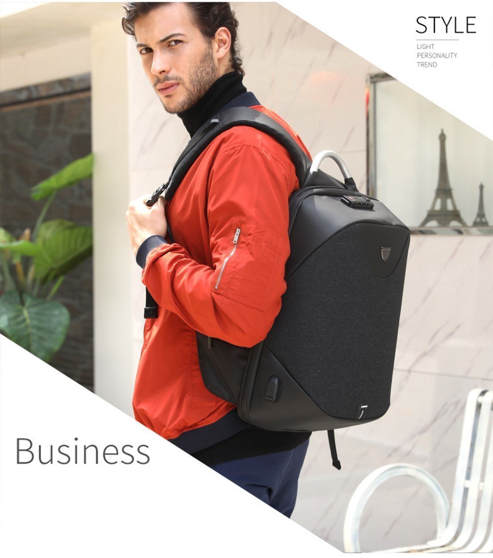 ARCTIC HUNTER τσάντα πλάτης με θήκη laptop 15.6", λουκέτο TSA, 24L, γκρι 1073 - Image 3