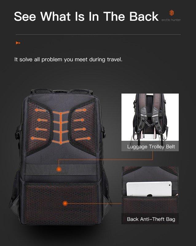 ARCTIC HUNTER τσάντα πλάτης με θήκη laptop 15.6", 26L, USB, μπλε 3558 - Image 4
