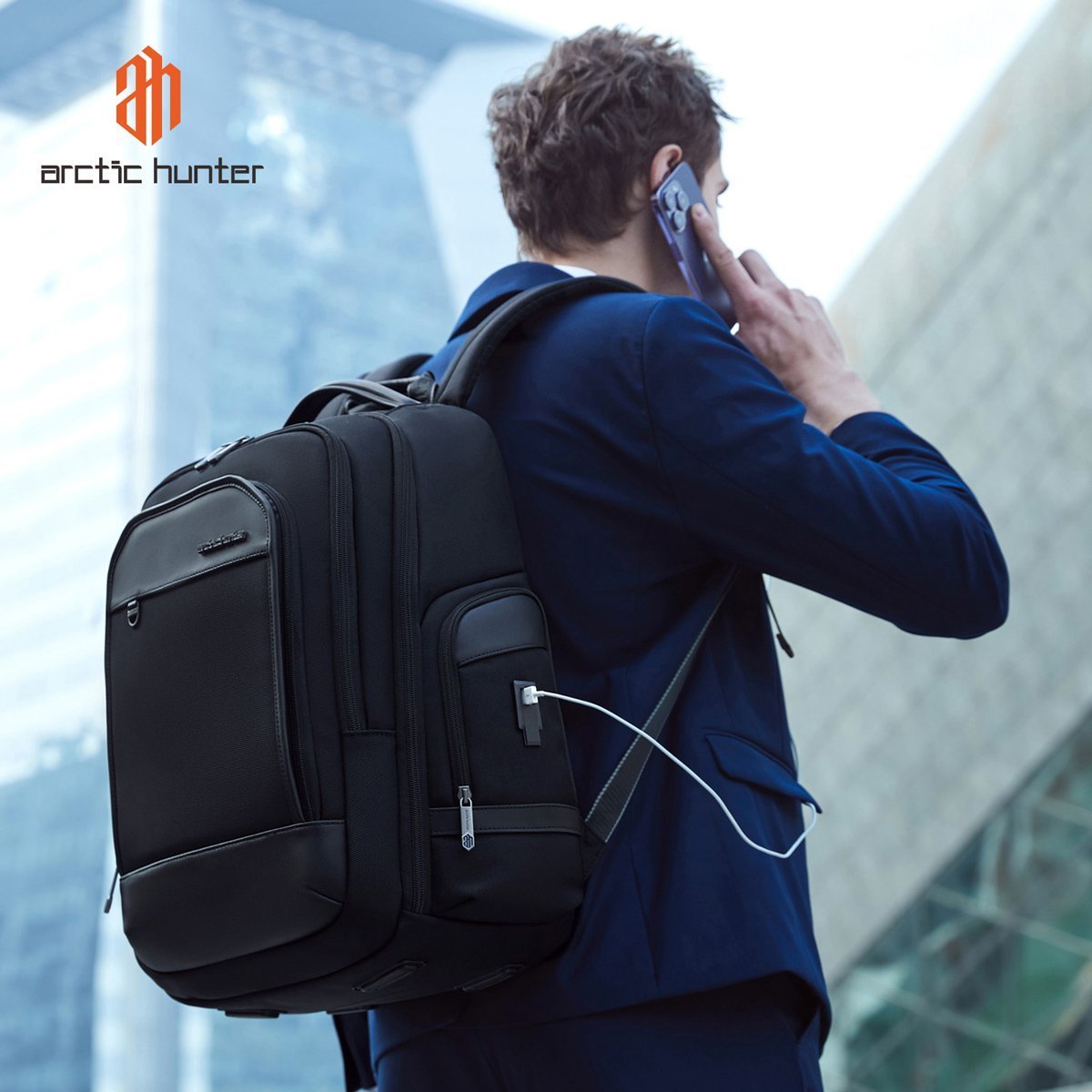 ARCTIC HUNTER τσάντα πλάτης με θήκη laptop 15.6", USB, 20.5L, μαύρη 7477 - Image 2