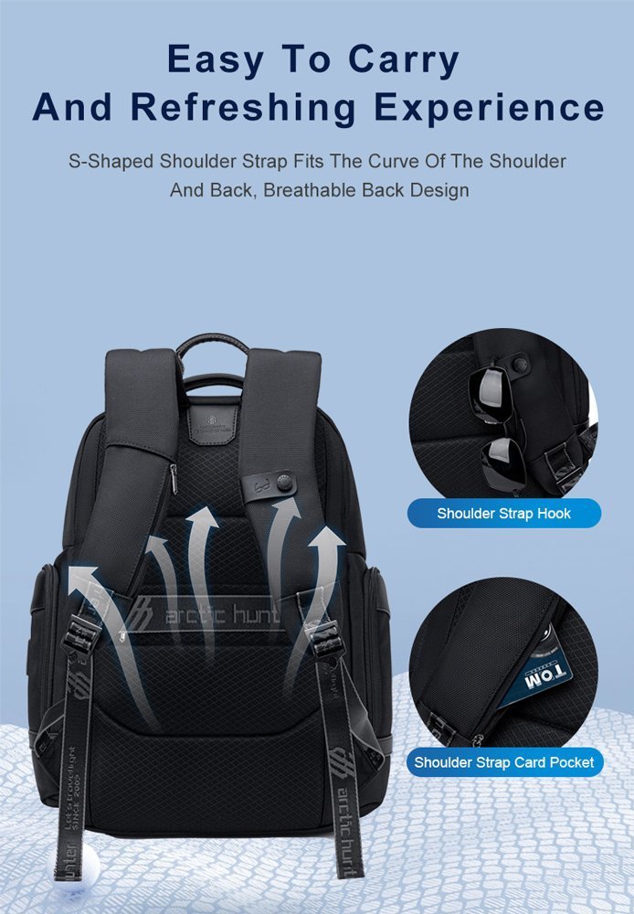 ARCTIC HUNTER τσάντα πλάτης με θήκη laptop 15.6", USB, 20.5L, μαύρη 7477 - Image 10