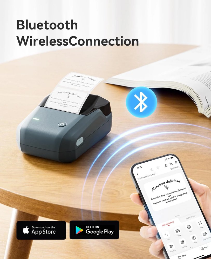 smart thermikos ektypotis etiketon, 203dpi, Bluetooth, mple 7708 0 6