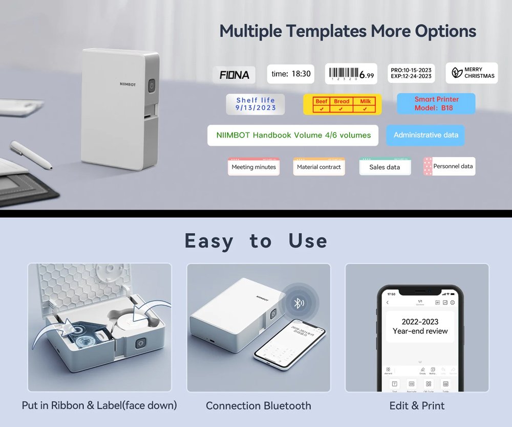NIIMBOT smart θερμικός εκτυπωτής ετικετών , 203dpi, Bluetooth, λευκός 7709 - Image 2