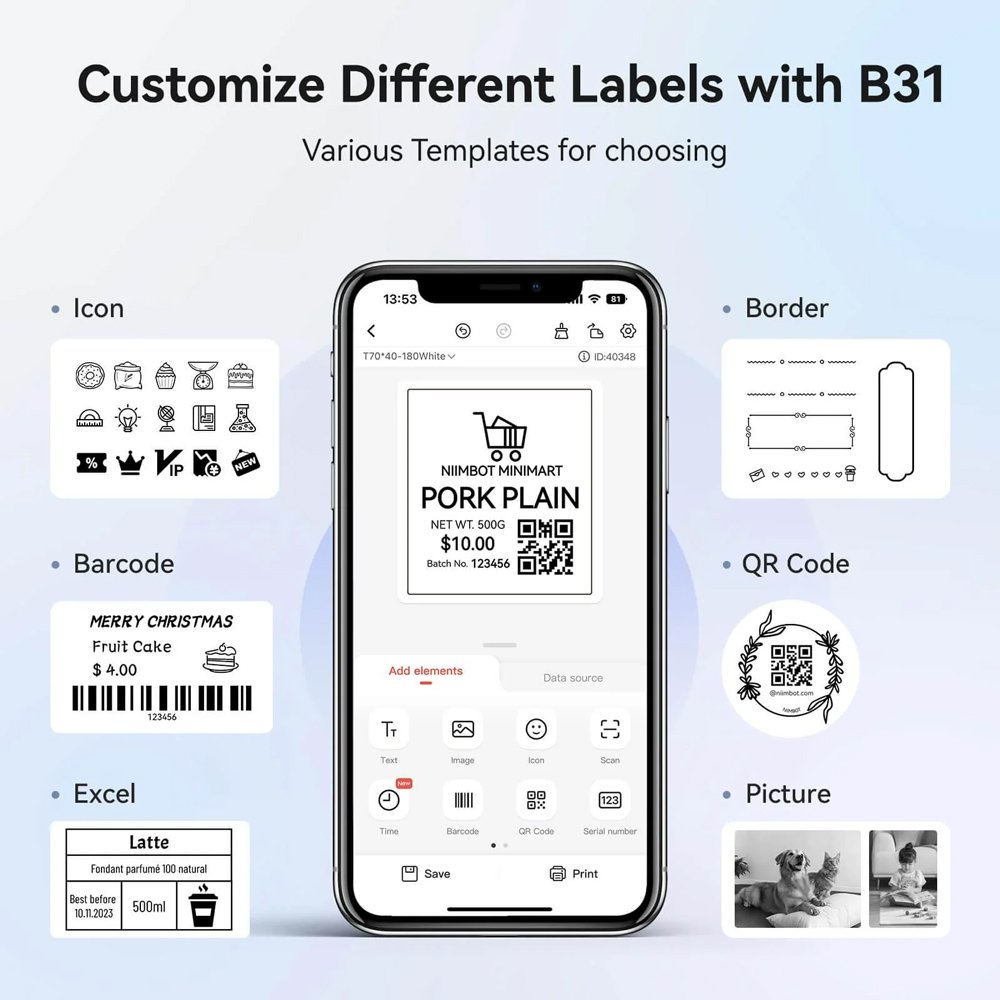 NIIMBOT smart θερμικός εκτυπωτής ετικετών , 203dpi, Bluetooth, μπλε 8576 - Image 6