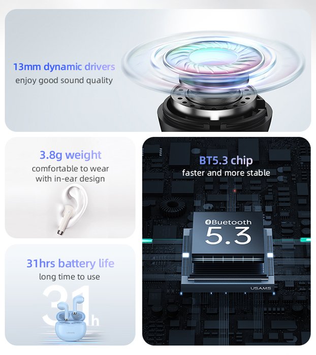 USAMS earphones με θήκη φόρτισης US-YO17, True Wireless, Φ13mm, μαύρα 6064 - Image 3