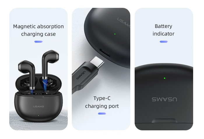 USAMS earphones με θήκη φόρτισης US-YO17, True Wireless, Φ13mm, μαύρα 6064 - Image 5
