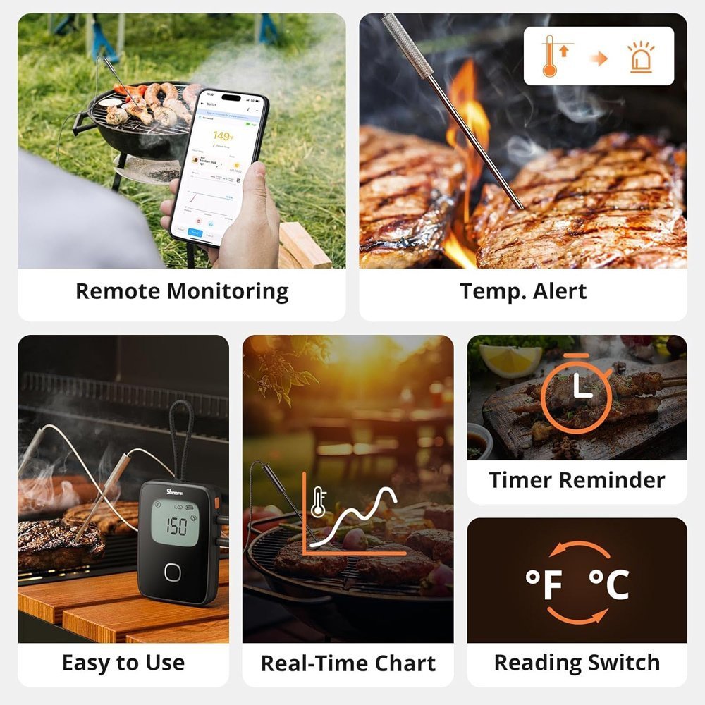 SONOFF smart θερμόμετρο barbeque με 2x αισθητήρες, έως 300 °C, μαύρο 8571 - Image 3