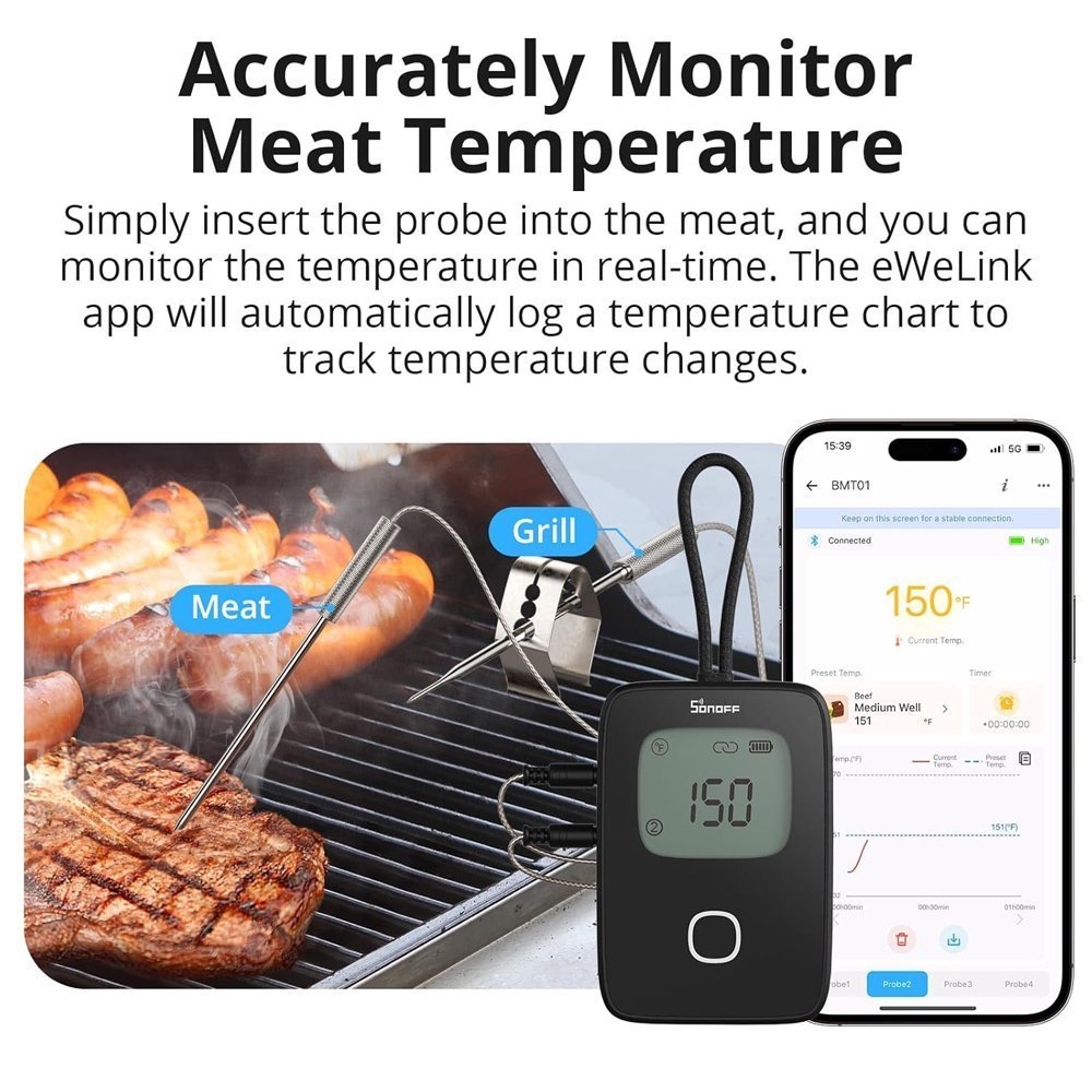 SONOFF smart θερμόμετρο barbeque με 2x αισθητήρες, έως 300 °C, μαύρο 8571 - Image 4