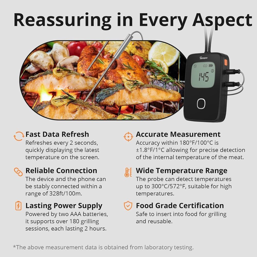 SONOFF smart θερμόμετρο barbeque με 2x αισθητήρες, έως 300 °C, μαύρο 8571 - Image 5