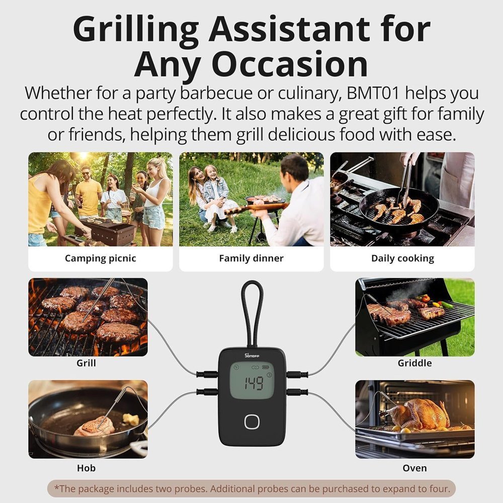 SONOFF smart θερμόμετρο barbeque με 2x αισθητήρες, έως 300 °C, μαύρο 8571 - Image 6